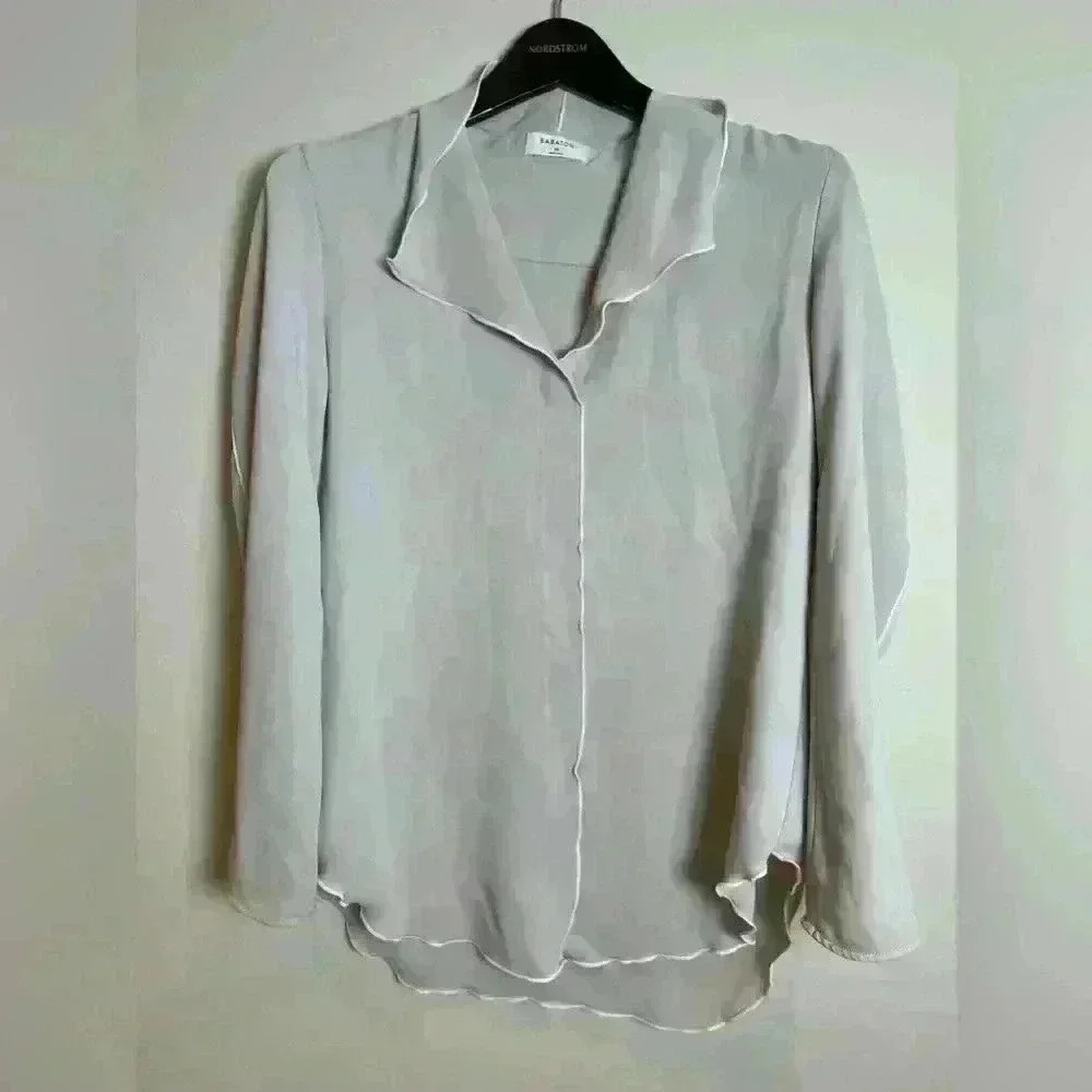 Aritzia Babaton Mauve Gray Scalloped Hem Blouse